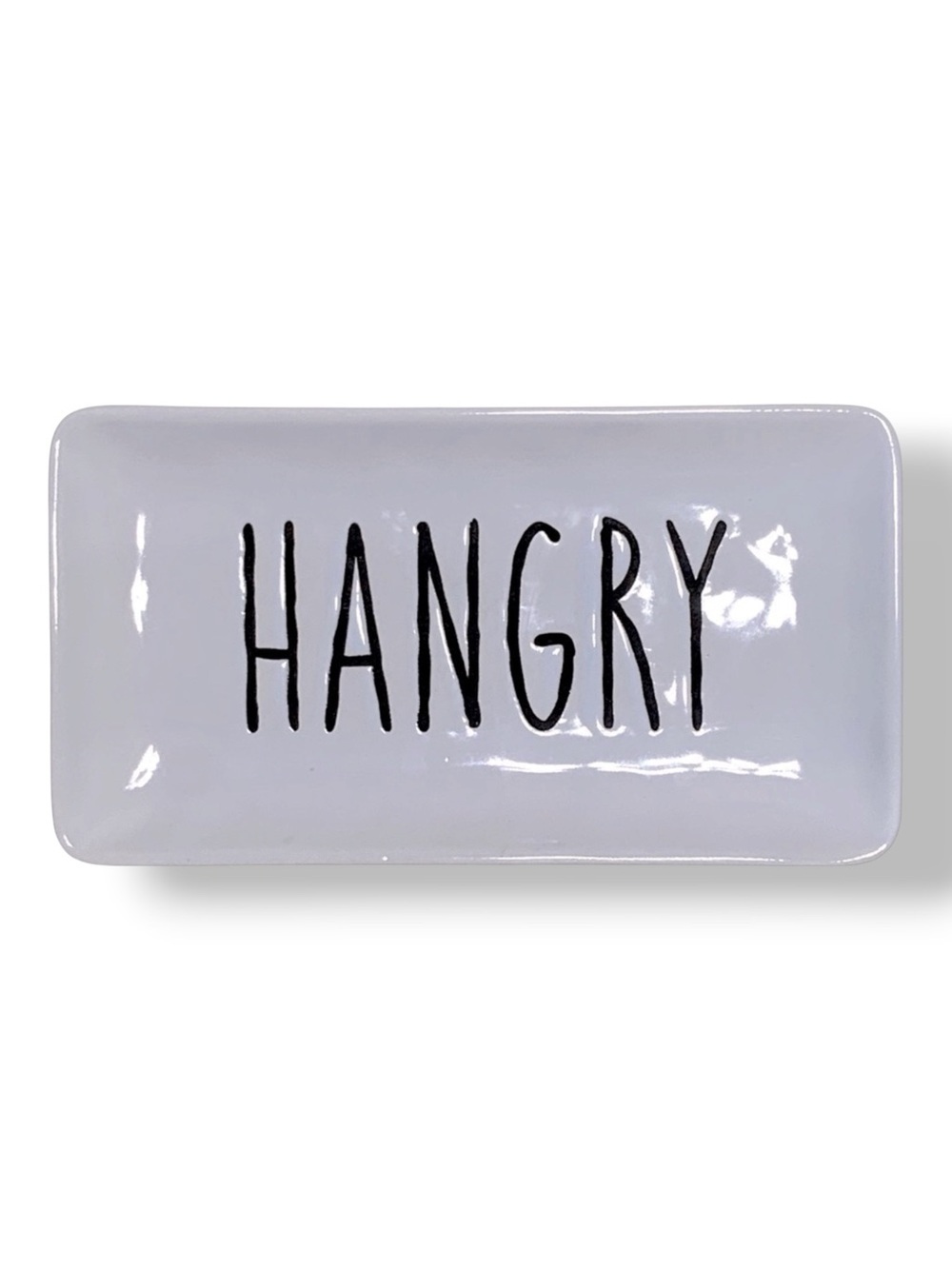 Yummy Rectangle Dish Tray Rectangle Fun Phrase Hangry Heavy Ceramic White Black